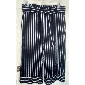 Banana Republic Women's Blake Navy White Stripe Wide Leg Cropped Pants Sz 8P